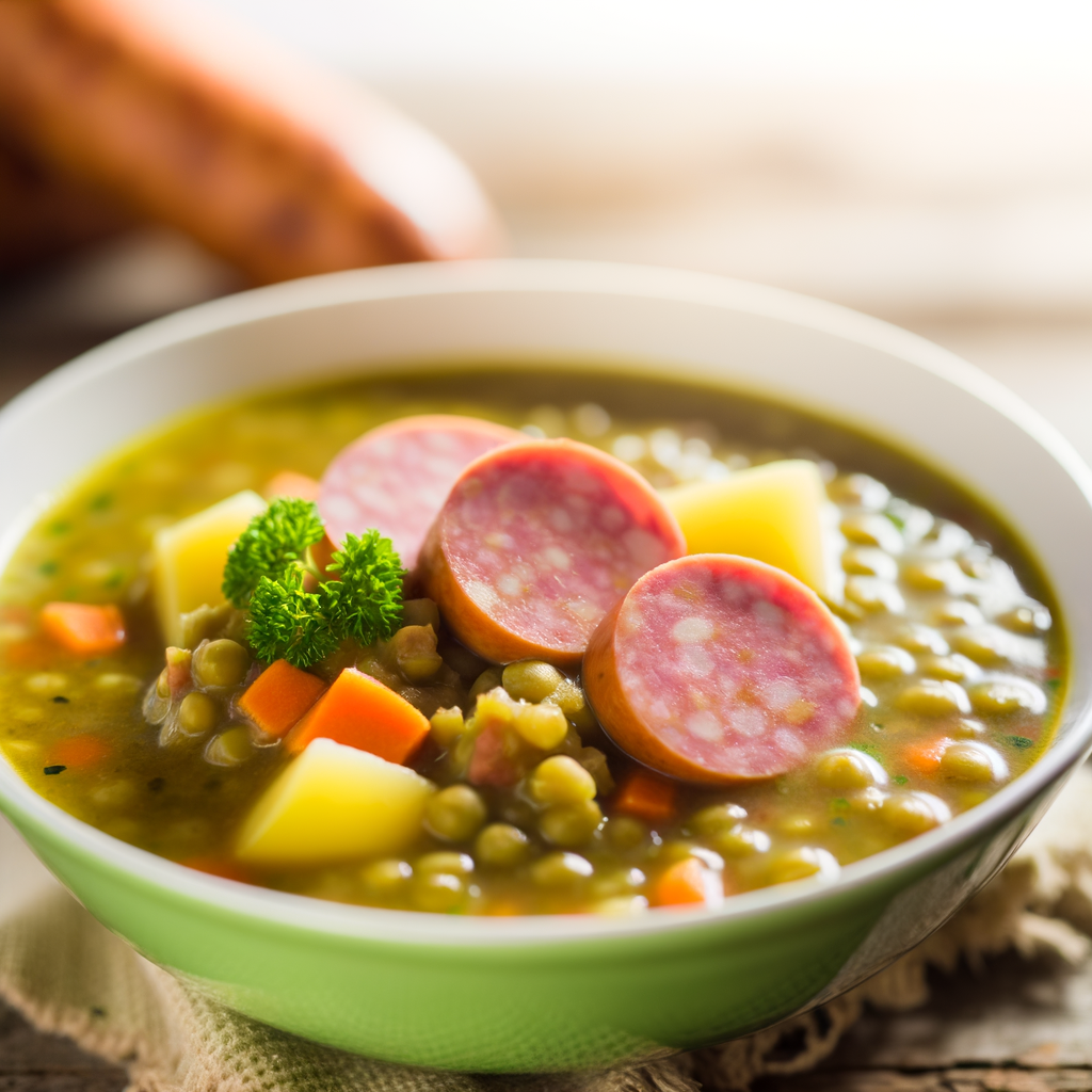 Erbsensuppe mit Würstchen: Gaumenschmaus für Groß & Klein!